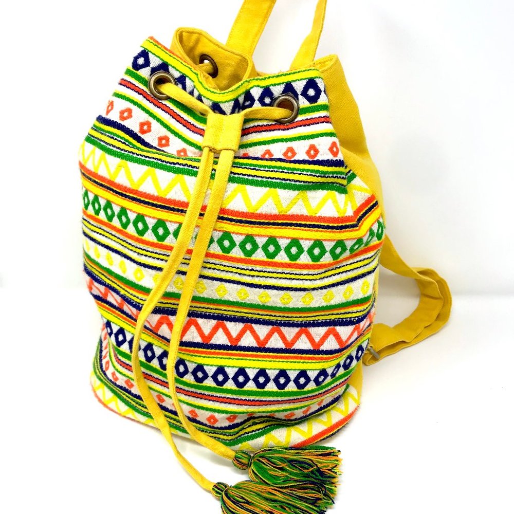 3/$25 Yellow Embroidered Tassel Bucket Festival Backpack